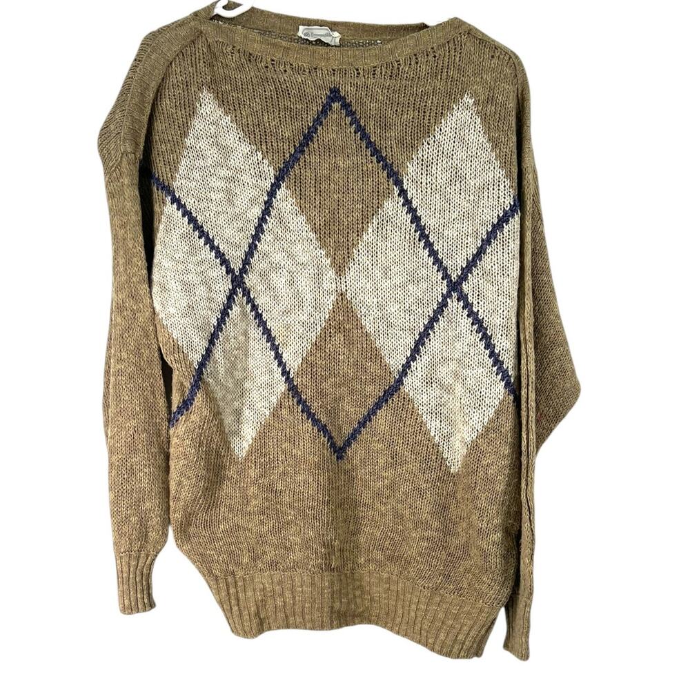 Vintage 90's Ermenegildo Zegna L Womens Sweater Knit Pullover Argyle Luxury Top
